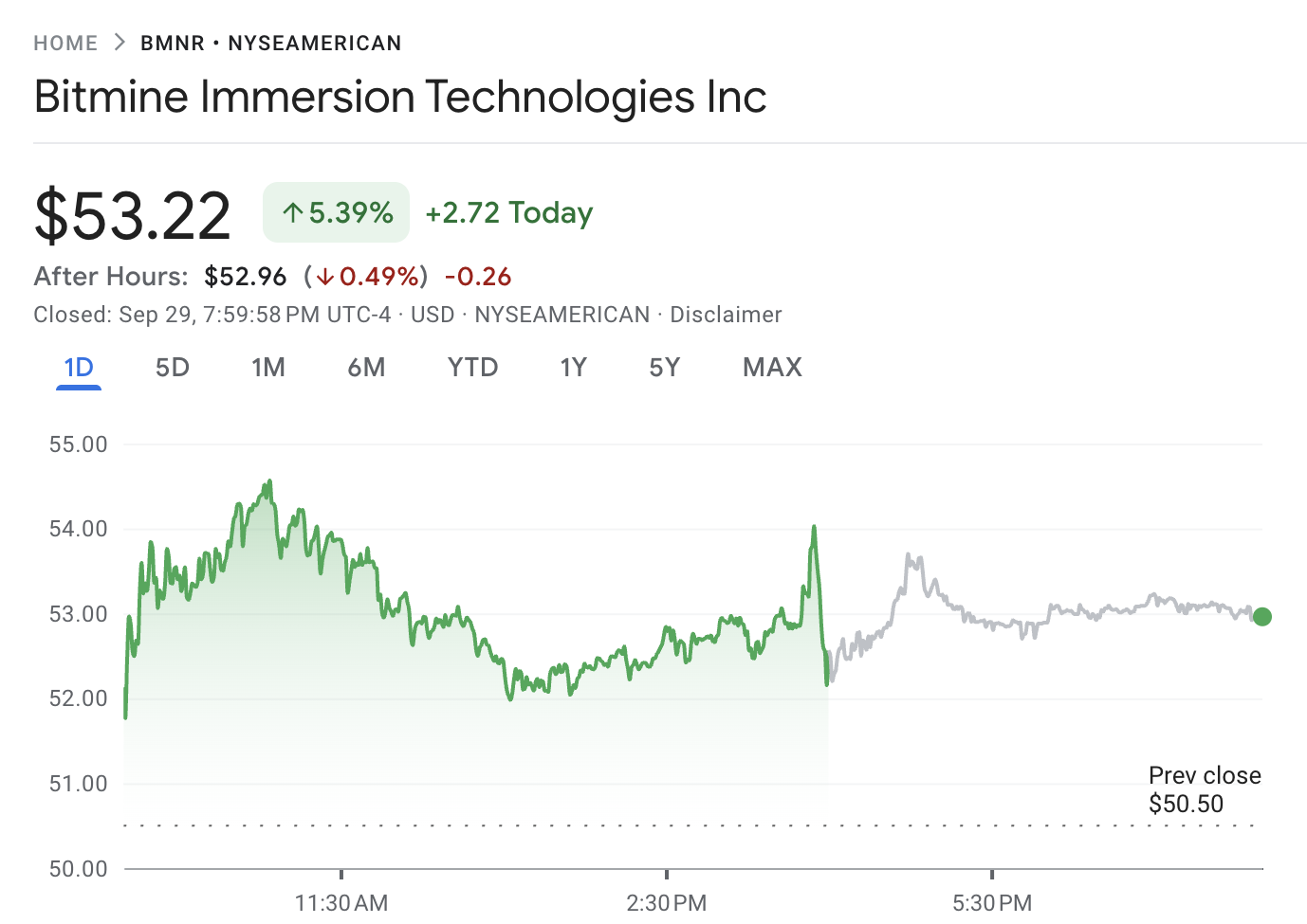Bitmine（BMNR）ストックパフォーマンス