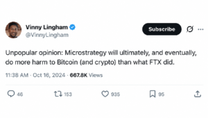 ビニー・リンガム氏は、セイラー氏はFTXよりもビットコインに大きなダメージを与えるだろうと予測した。今、彼はその理由を説明しています